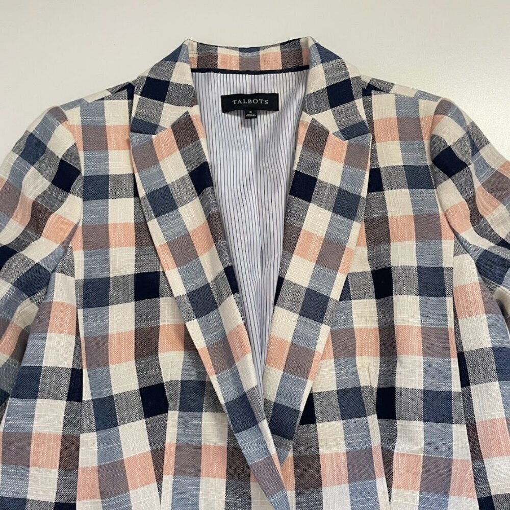 Talbots Vivid Jacket Blazer Plaid Cotton Single Button Preppy Spring Modern Pink - Picture 8 of 16